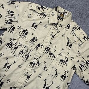 Colpro Safari Shirt Men's Medium Tan Short Sleeve Button‎ Giraffe Animal Print